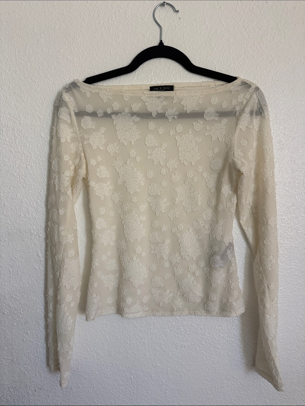 rag & bone Ivory Sheer Floral Lace Long-Sleeve Top